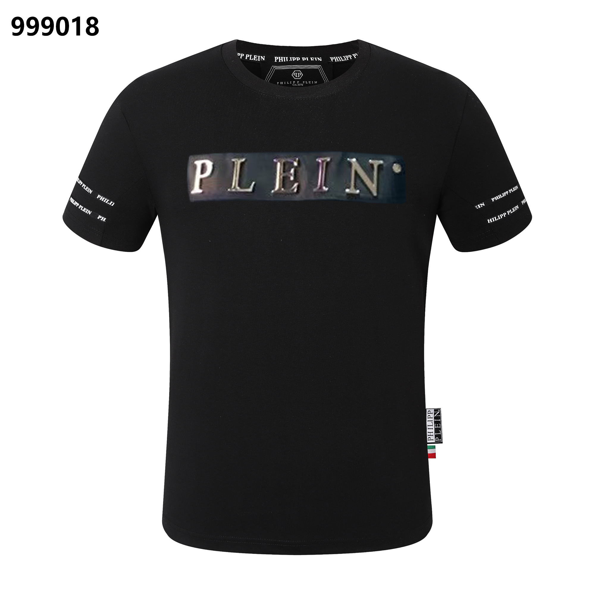 PHILIPP PLEIN メタルレタリング入りラウンドネックTシャツ