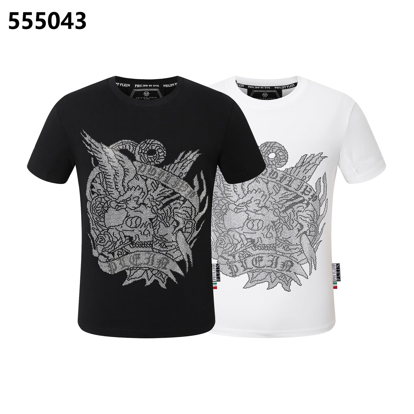 PHILIPP PLEIN Round-Neck T-Shirt with Skull and Eagle Design