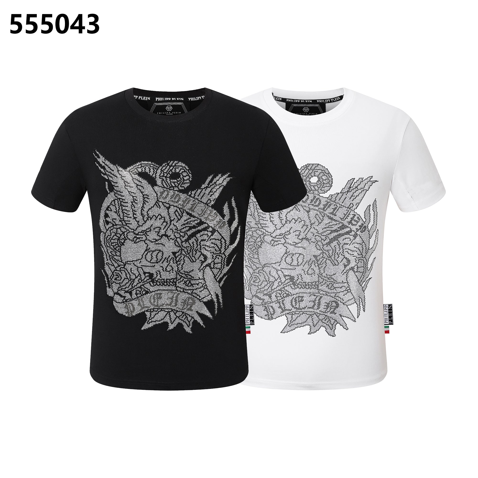 PHILIPP PLEIN スカルとイーグルのデザイン入りラウンドネックTシャツ