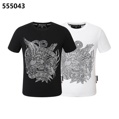 PHILIPP PLEIN Round-Neck T-Shirt with Skull and Eagle Design