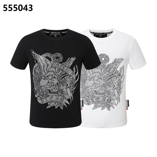 PHILIPP PLEIN Round-Neck T-Shirt with Skull and Eagle Design
