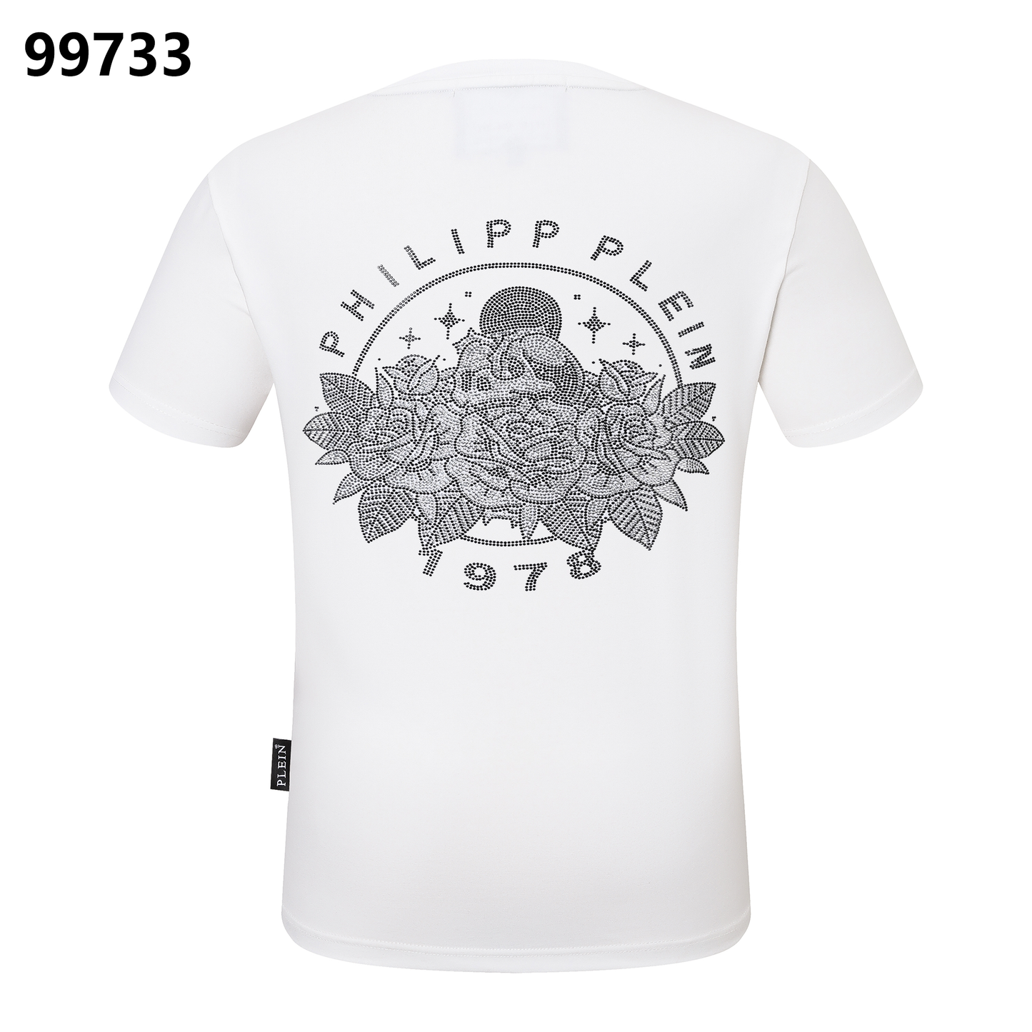 PHILIPP PLEIN Round-Neck T-Shirt with Rose Embroidery and Rhinestones