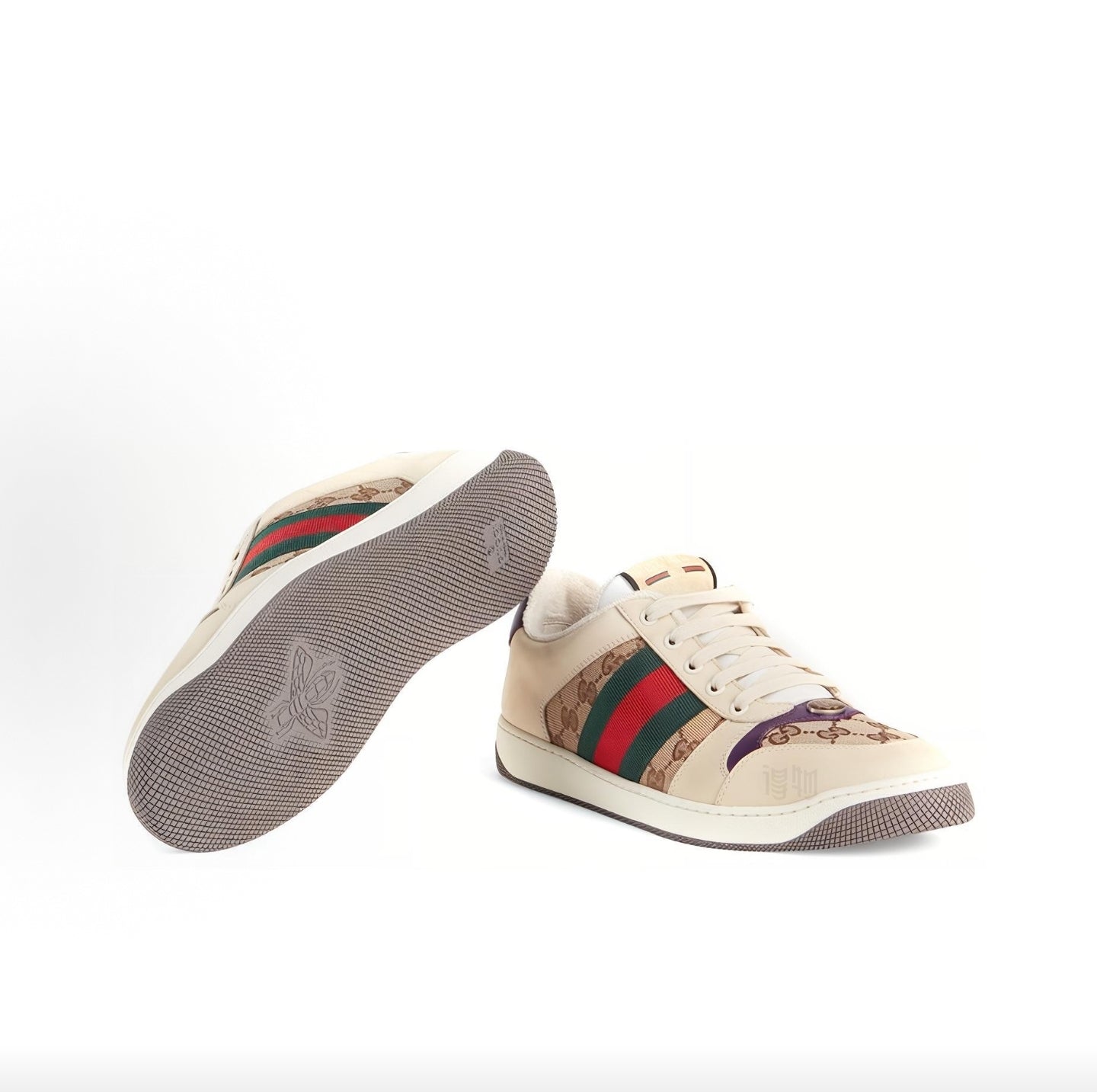 GUCCI Screener Double G “Dirty” Sneakers, Striped, Low-Top, Fashionable Sneakers, Men's, Beige