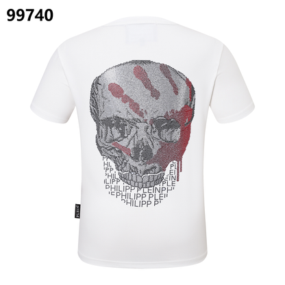 PHILIPP PLEIN Round-Neck T-Shirt with a Skull and Blood-Red Palm Design