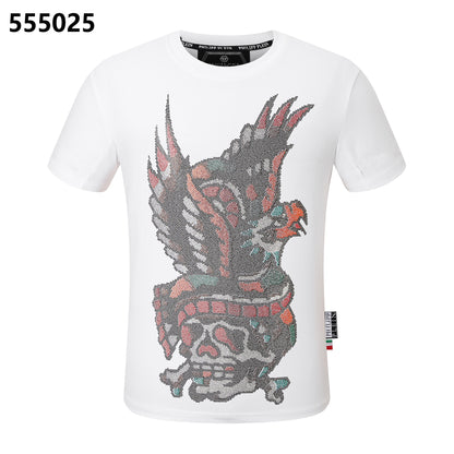PHILIPP PLEIN Rundhals-T-Shirt mit Totenkopf- und Adler-Design
