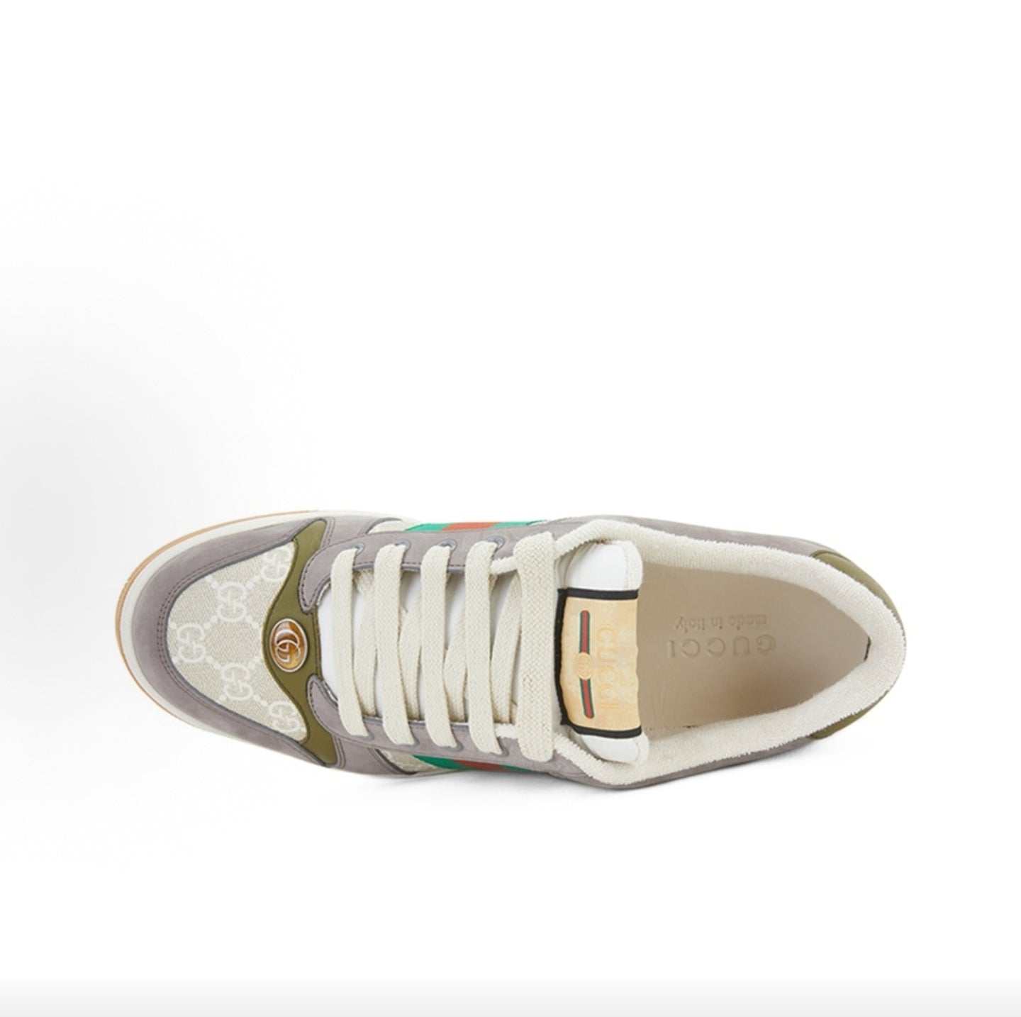 GUCCI Screener Men's Low-Top Fashion Sneakers with Red and Green Webbing and Double G Print, Gray