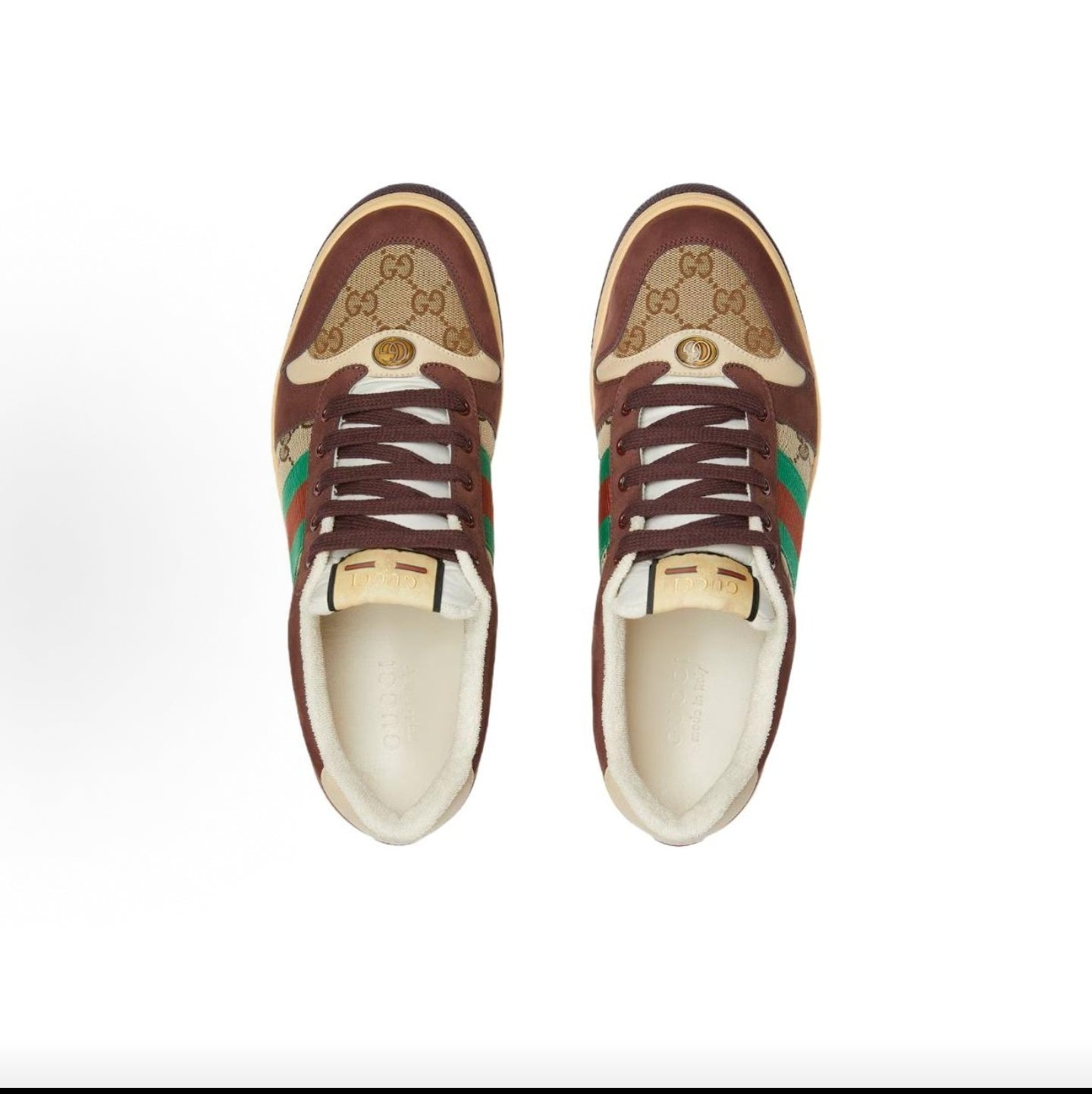 GUCCI Screener Canvas and Leather Low-Top Sneakers with Red and Green Webbing and Metallic Double G Enamel