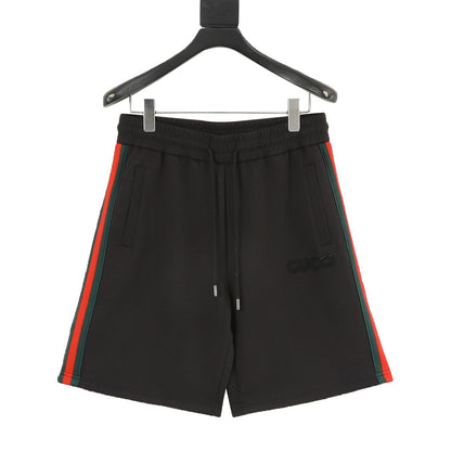 Gucci Shorts with Embroidered Patches and Red and Green Woven Stripes on the Sides