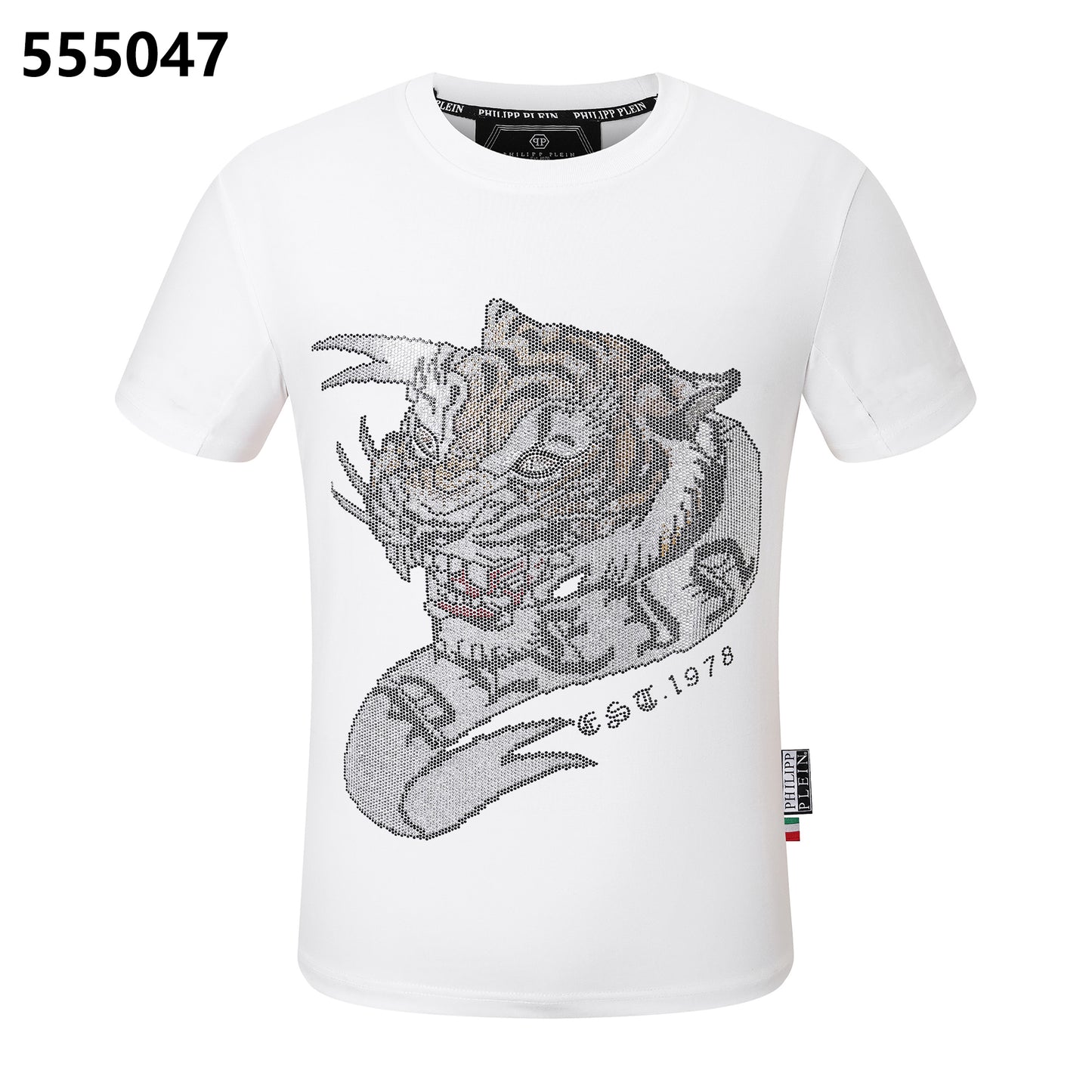 PHILIPP PLEIN Rundhals-T-Shirt mit Tigerkopf-Design