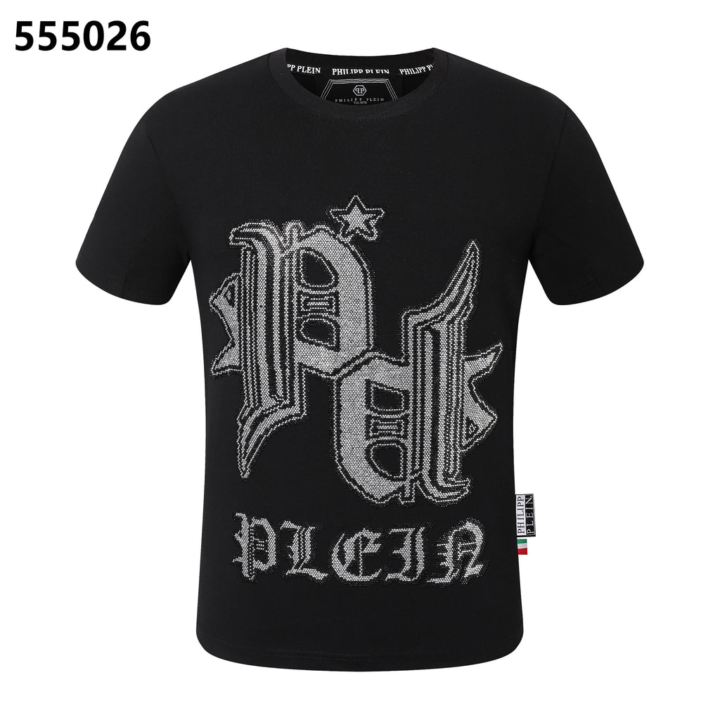 PHILIPP PLEIN ダイヤモンドスタッズレタリング ラウンドネックTシャツ