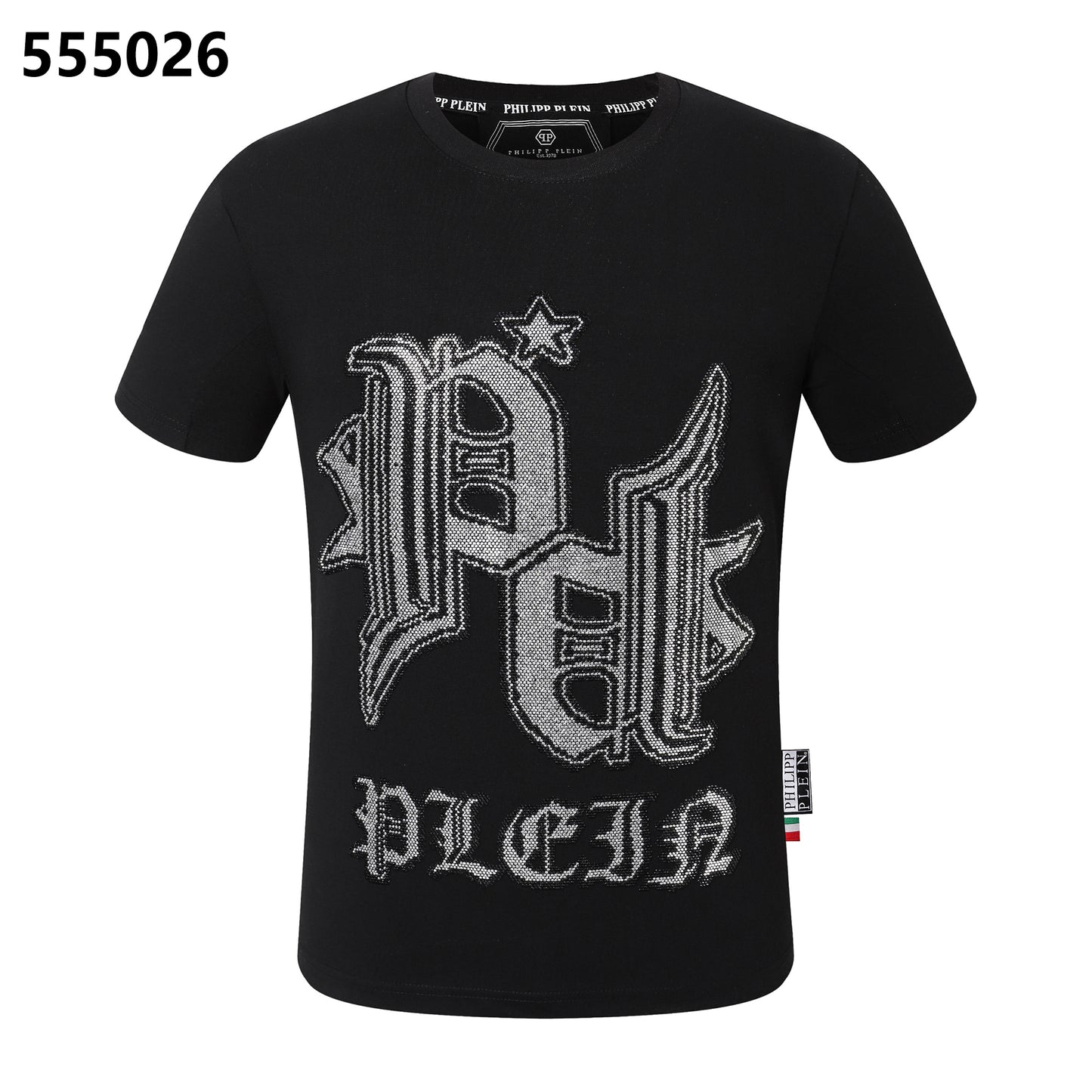 PHILIPP PLEIN Round-Neck T-Shirt with Diamond-Studded Lettering