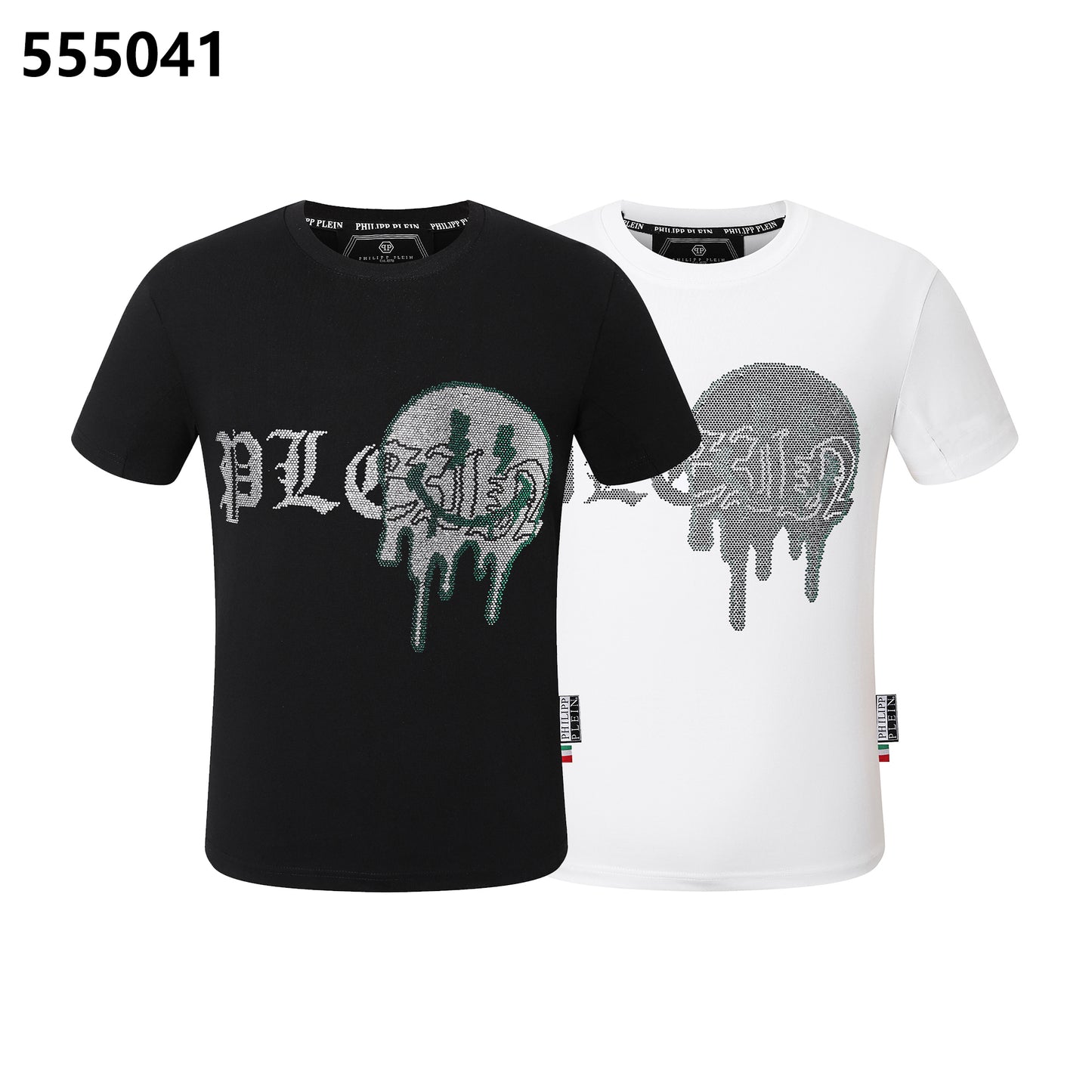 PHILIPP PLEIN Round-Neck T-Shirt with Embroidered Letters and Rhinestones