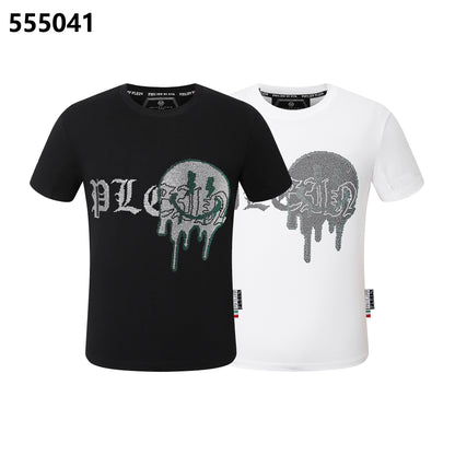 PHILIPP PLEIN Round-Neck T-Shirt with Embroidered Letters and Rhinestones