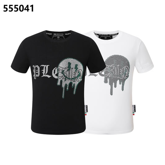 PHILIPP PLEIN Round-Neck T-Shirt with Embroidered Letters and Rhinestones