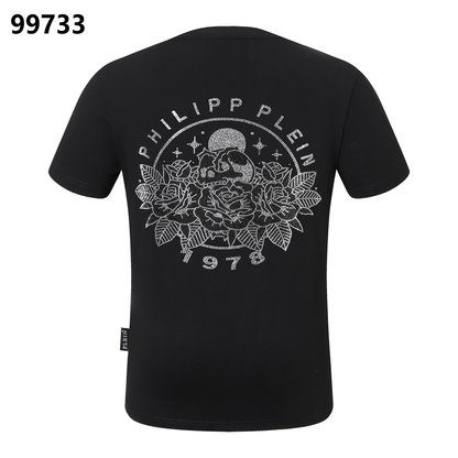 PHILIPP PLEIN Round-Neck T-Shirt with Rose Embroidery and Rhinestones
