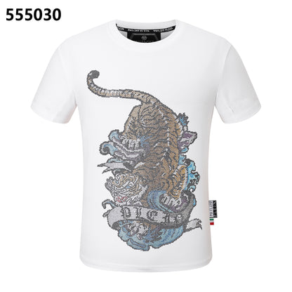 PHILIPP PLEIN Round-Neck T-Shirt with Tiger Print