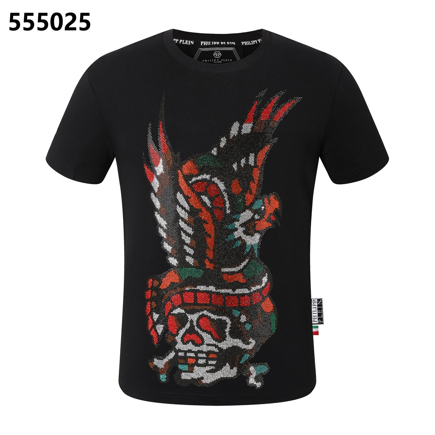 PHILIPP PLEIN Rundhals-T-Shirt mit Totenkopf- und Adler-Design