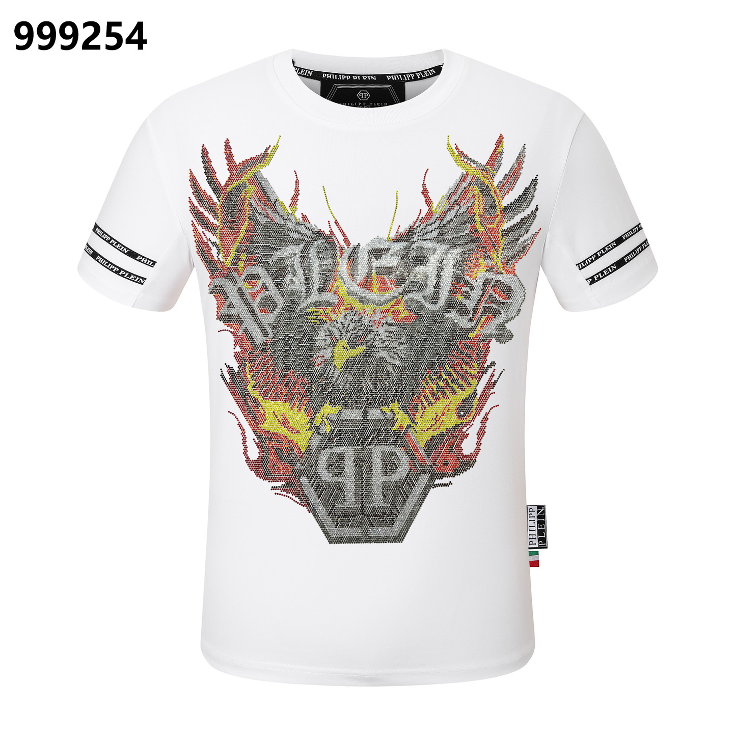 PHILIPP PLEIN Round-Neck T-Shirt with a Flaming Eagle Design