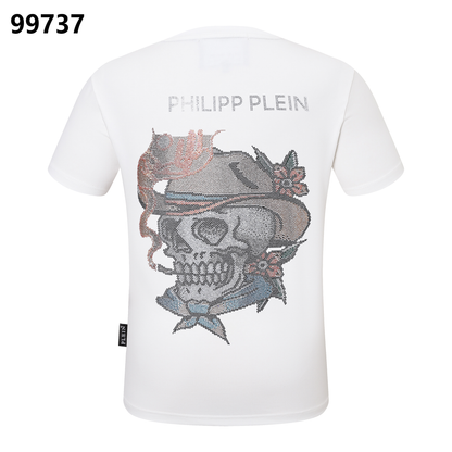PHILIPP PLEIN Round-Neck T-Shirt with Denim Skull Print