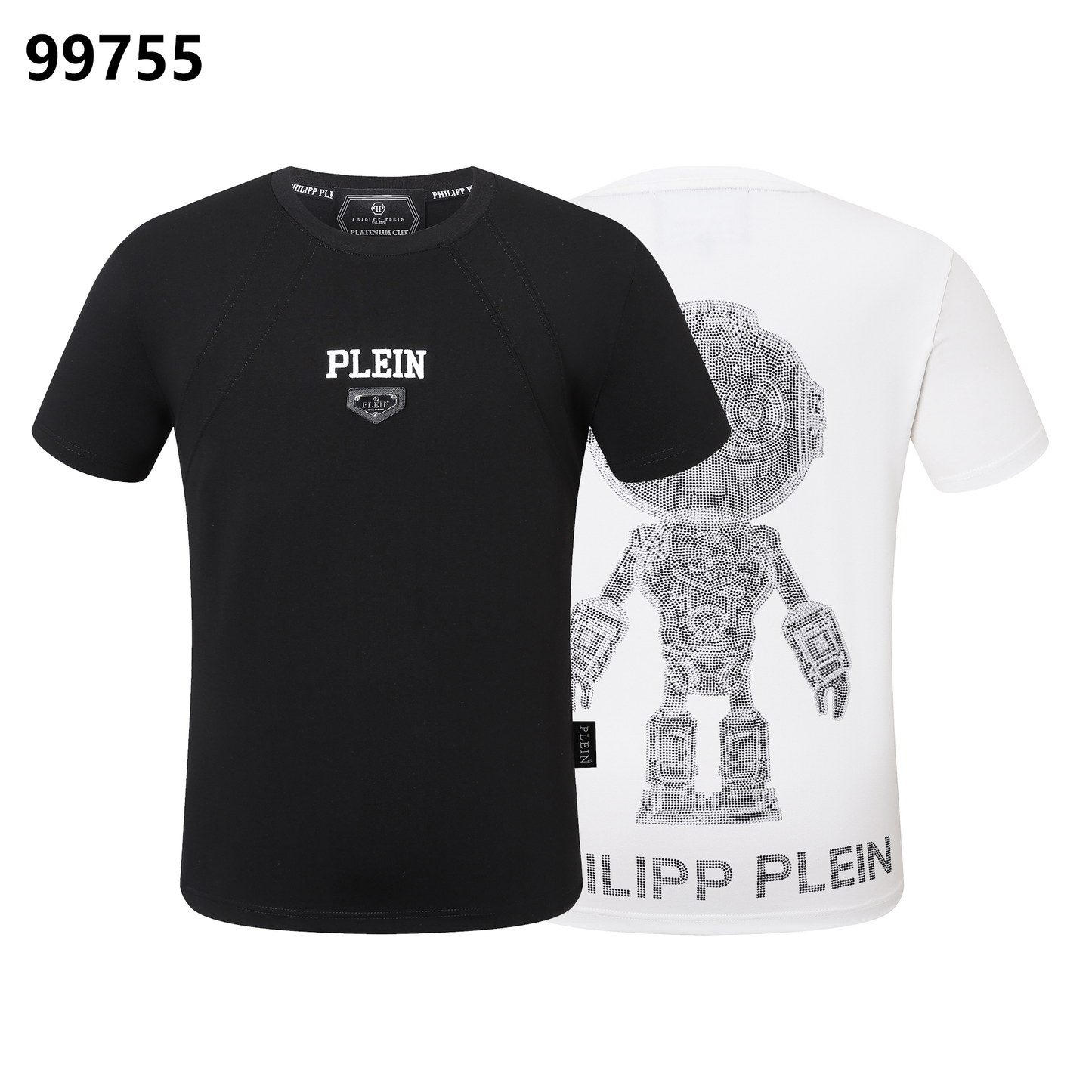 PHILIPP PLEIN T-Shirt mit Rundhalsausschnitt und Roboter-Strassverzierungen