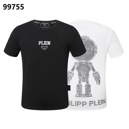 PHILIPP PLEIN T-Shirt mit Rundhalsausschnitt und Roboter-Strassverzierungen
