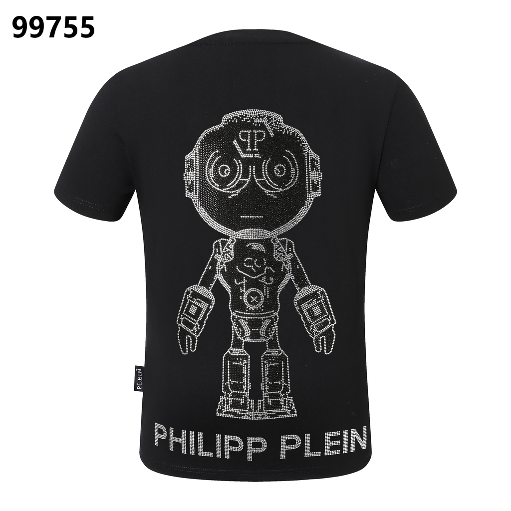PHILIPP PLEIN 로봇 라인스톤 장식 크루넥 티셔츠