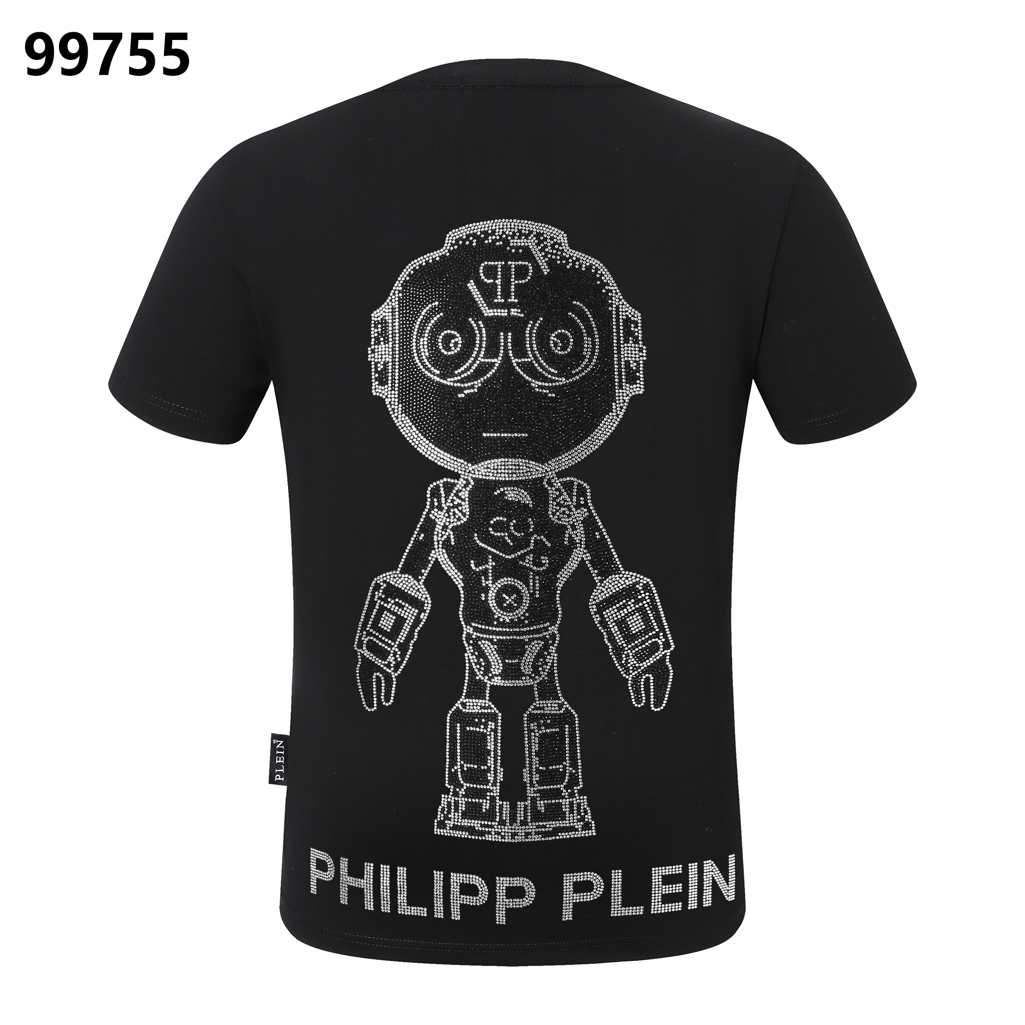 PHILIPP PLEIN 로봇 라인스톤 장식 크루넥 티셔츠