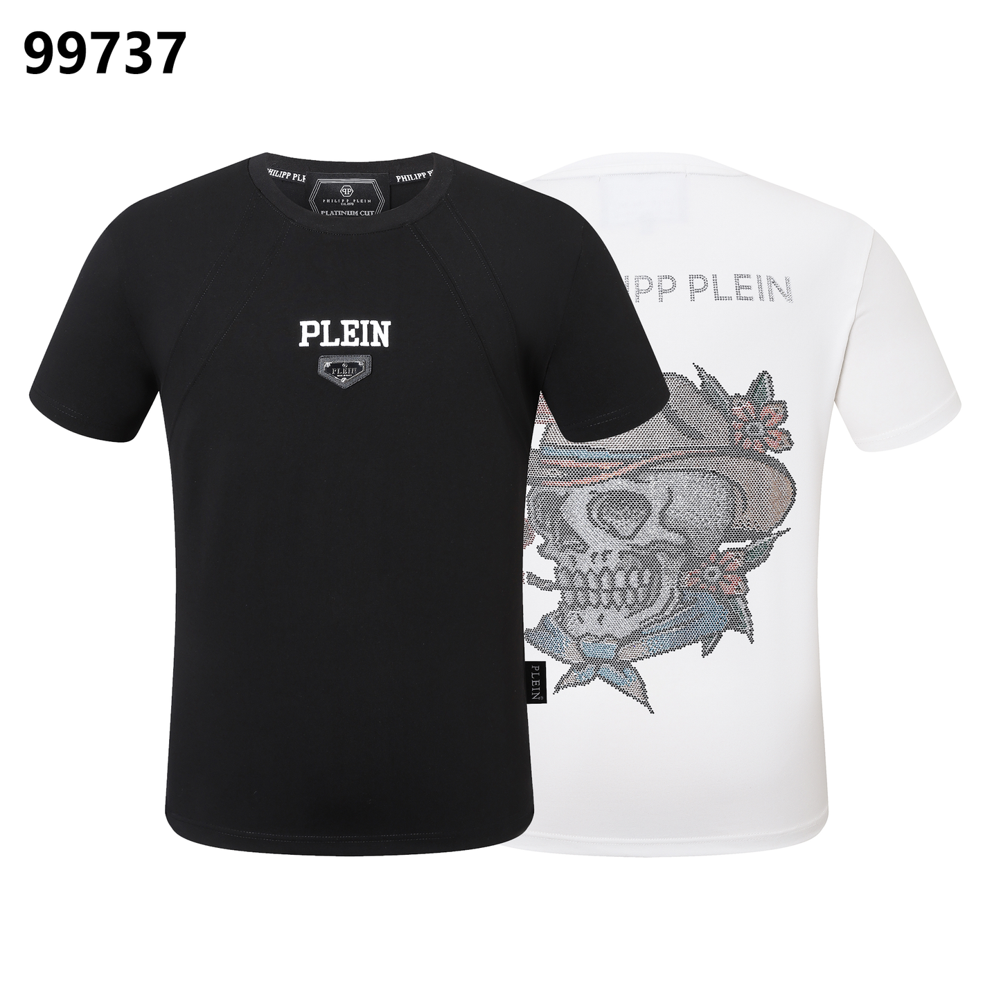 PHILIPP PLEIN Round-Neck T-Shirt with Denim Skull Print