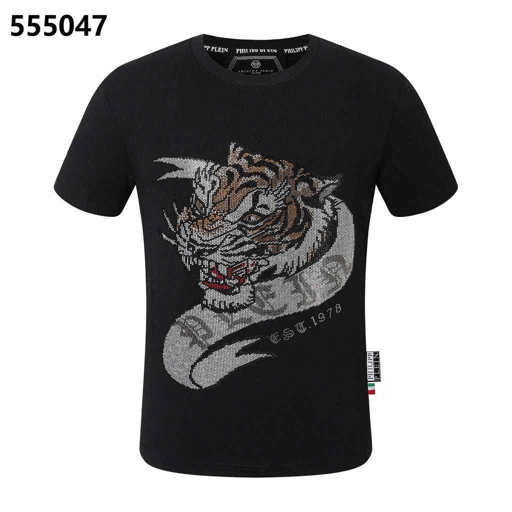 PHILIPP PLEIN タイガーヘッドデザイン ラウンドネックTシャツ