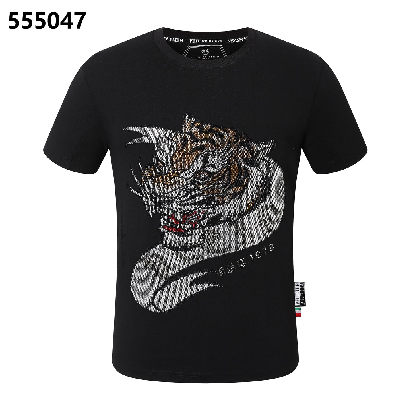 PHILIPP PLEIN Rundhals-T-Shirt mit Tigerkopf-Design