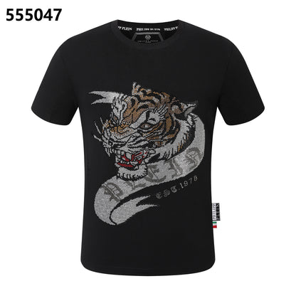 PHILIPP PLEIN Rundhals-T-Shirt mit Tigerkopf-Design