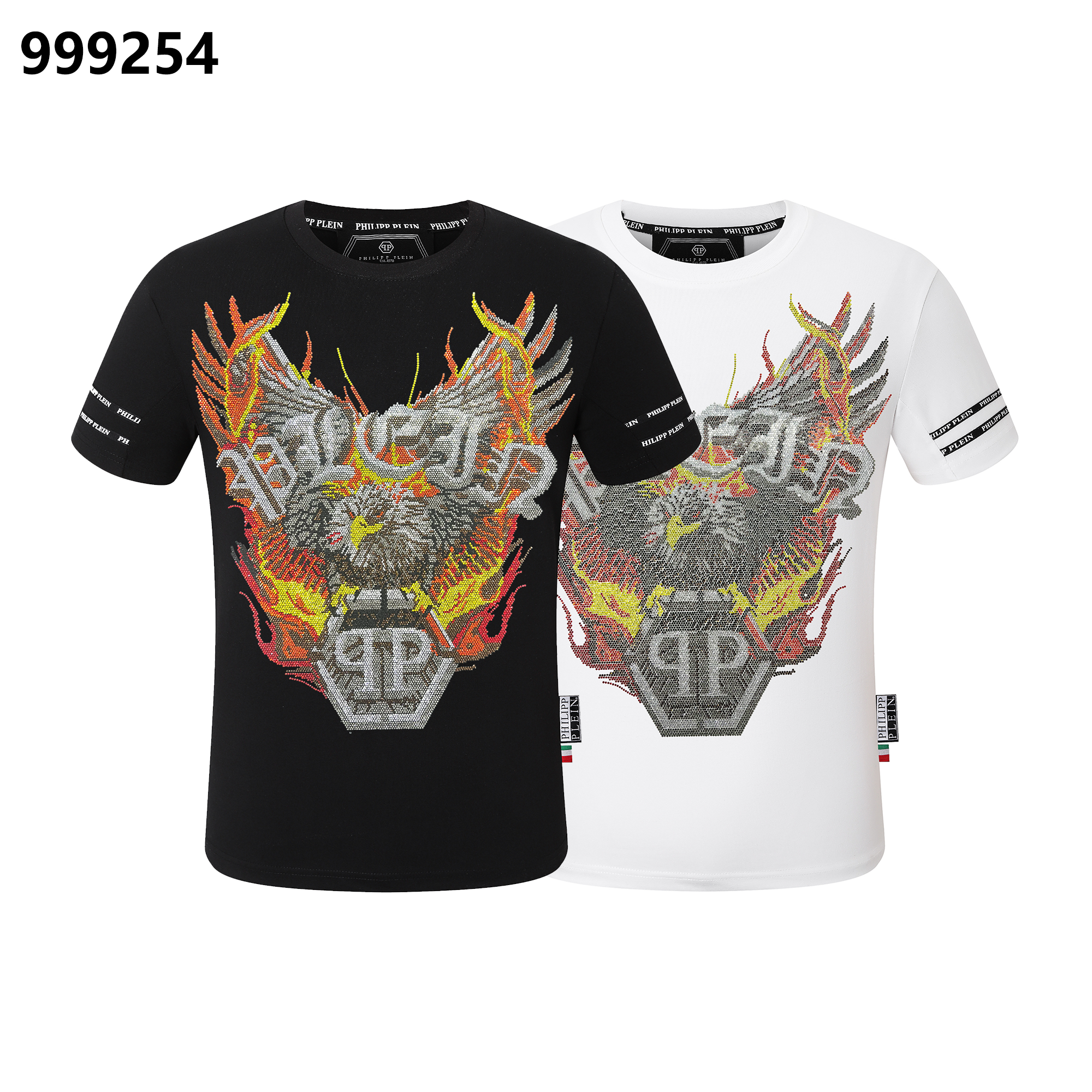 フィリップ・プレイン フレイミングイーグルデザイン ラウンドネックTシャツ