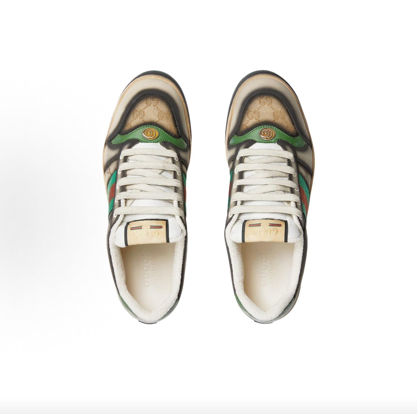 GUCCI Screener Leather Round-Toe Lace-Up Men's Shoes, Beige