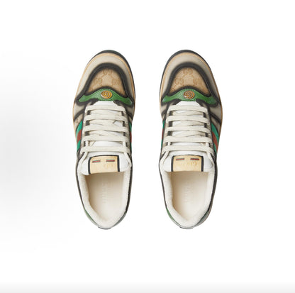 GUCCI Screener Leather Round-Toe Lace-Up Men's Shoes, Beige