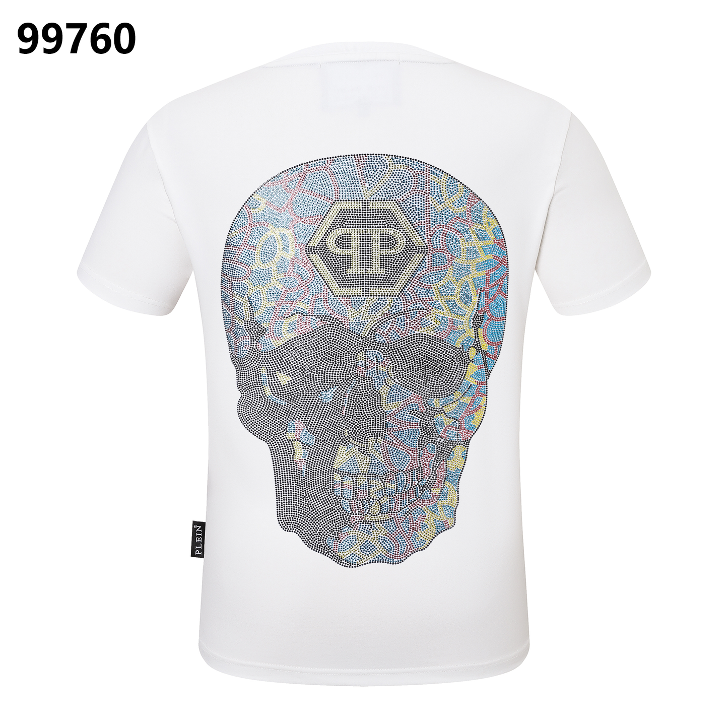PHILIPP PLEIN Buntes Totenkopf-T-Shirt mit Strassbesatz und Rundhalsausschnitt