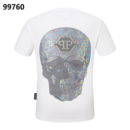 PHILIPP PLEIN Buntes Totenkopf-T-Shirt mit Strassbesatz und Rundhalsausschnitt