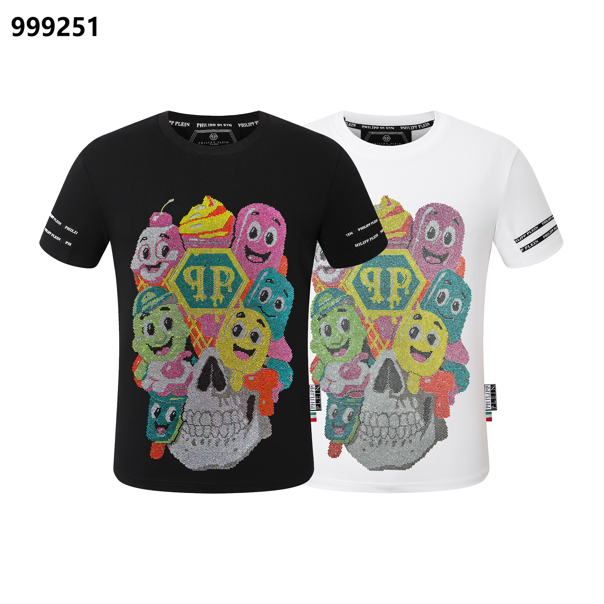 フィリッププレイン ファン カートゥーン スケルトン アイスクリーム ラウンドネック Tシャツ