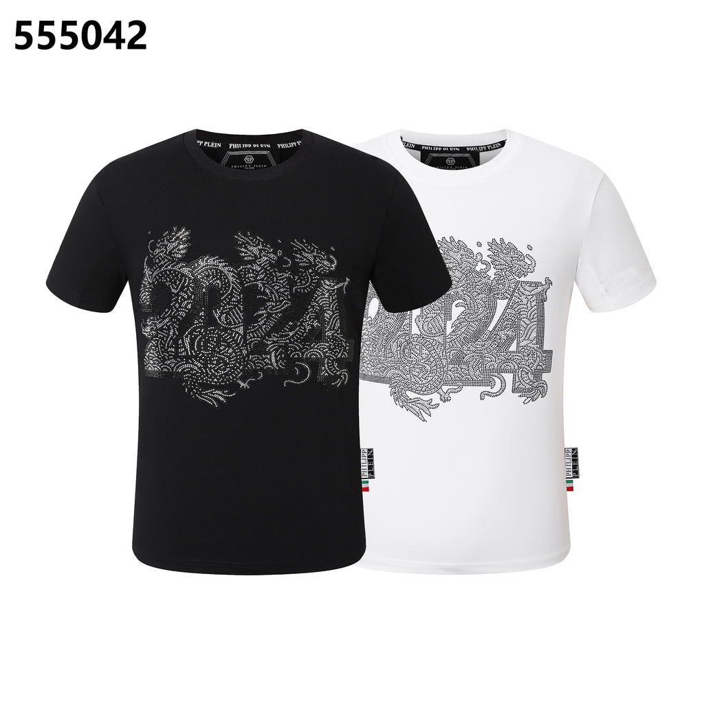 PHILIPP PLEIN 2024 드래곤 프린트 크루넥 티셔츠
