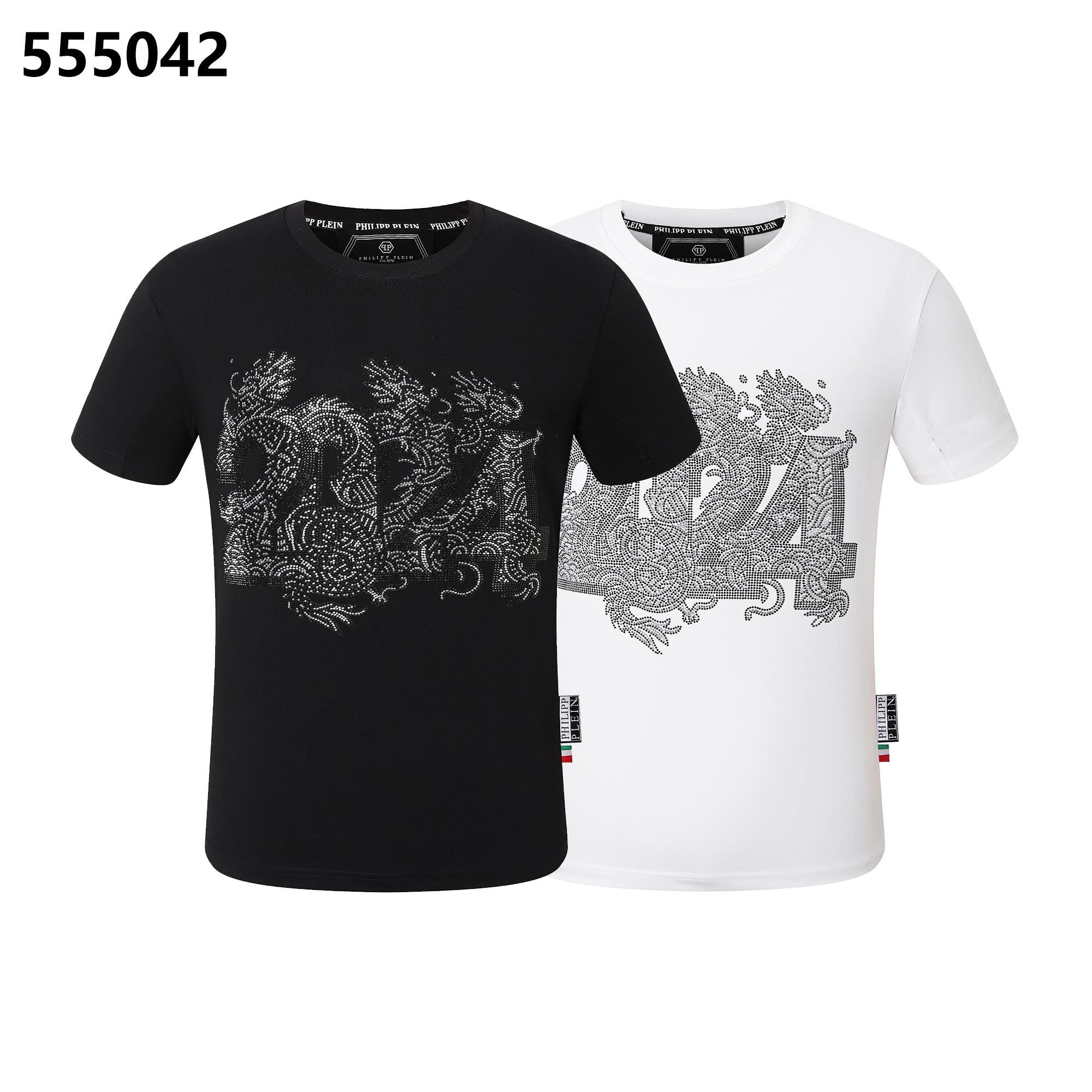 PHILIPP PLEIN 2024 드래곤 프린트 크루넥 티셔츠
