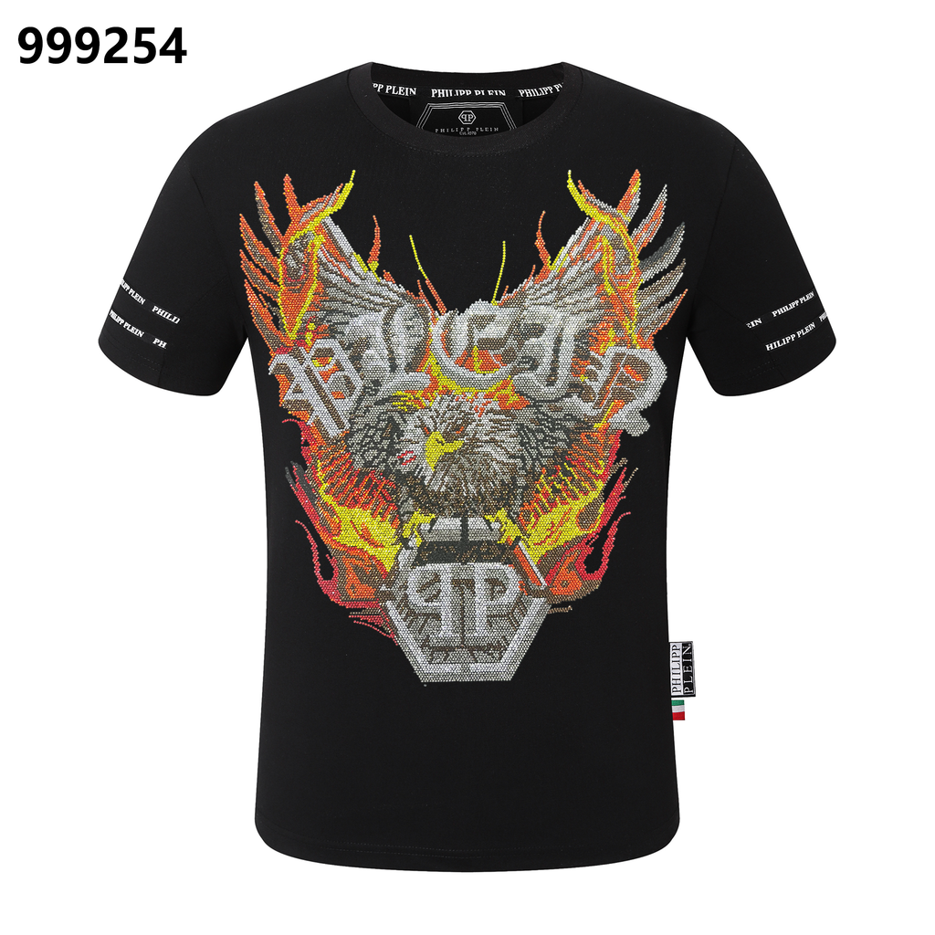 フィリップ・プレイン フレイミングイーグルデザイン ラウンドネックTシャツ