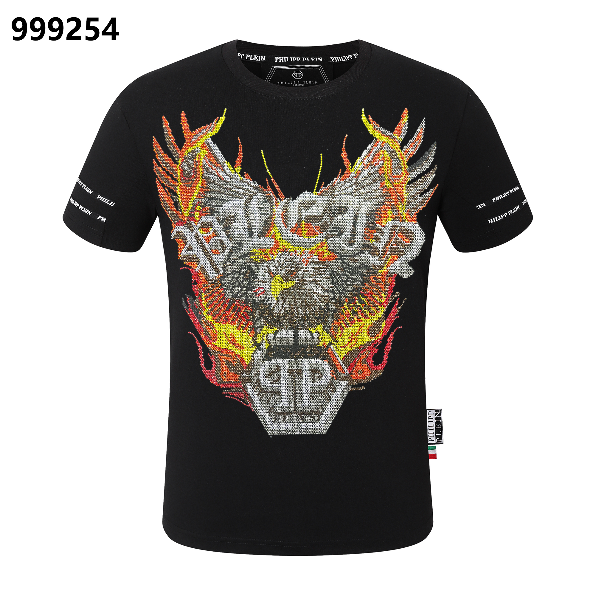 フィリップ・プレイン フレイミングイーグルデザイン ラウンドネックTシャツ