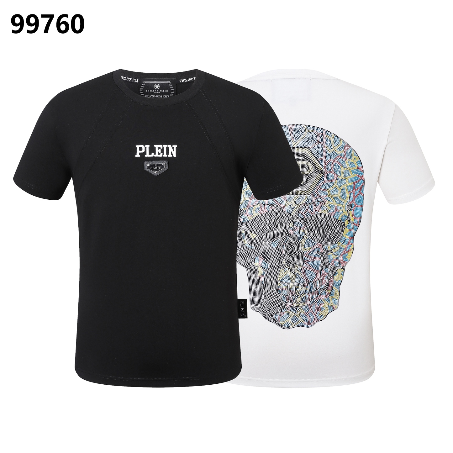 PHILIPP PLEIN Buntes Totenkopf-T-Shirt mit Strassbesatz und Rundhalsausschnitt