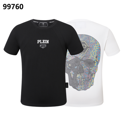 PHILIPP PLEIN Buntes Totenkopf-T-Shirt mit Strassbesatz und Rundhalsausschnitt
