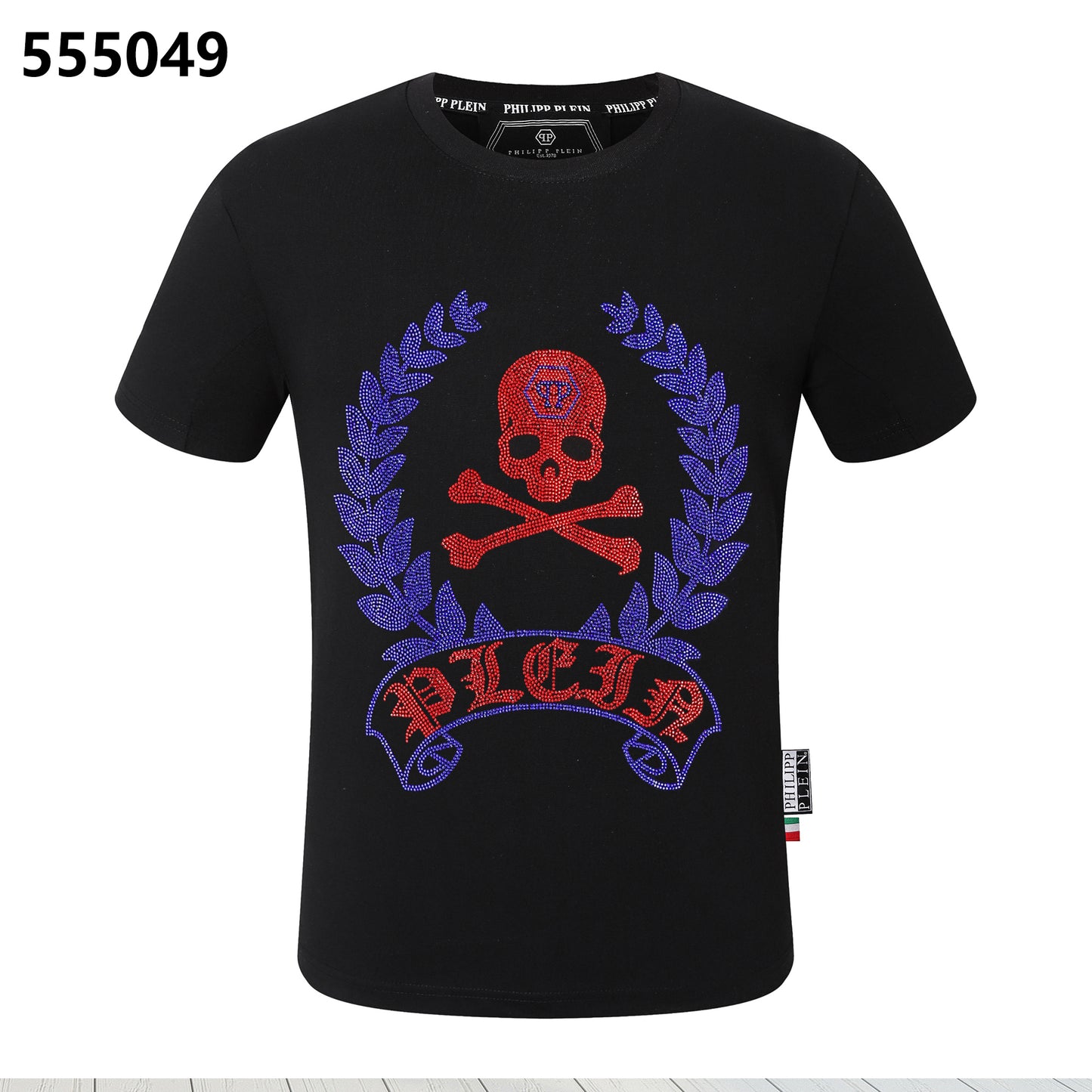 PHILIPP PLEIN Round-Neck T-Shirt with Red Skull Design