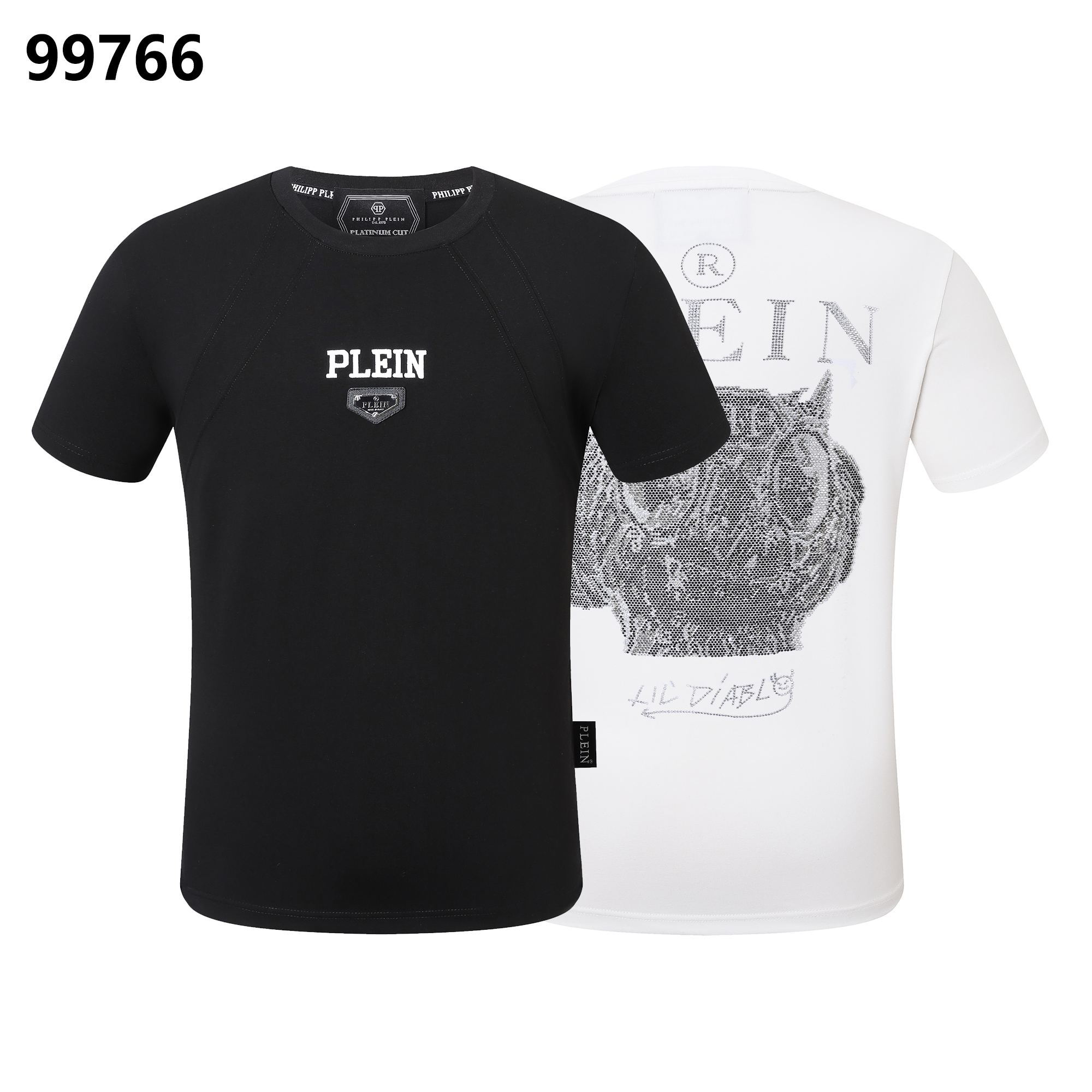 PHILIPP PLEIN デーモンスカルデザイン 丸首Tシャツ