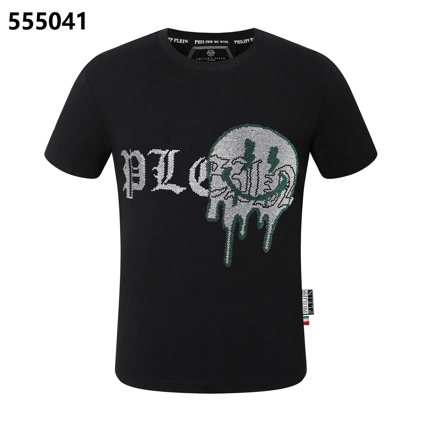 PHILIPP PLEIN Round-Neck T-Shirt with Embroidered Letters and Rhinestones