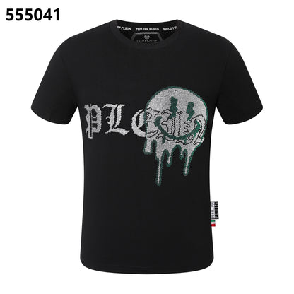 PHILIPP PLEIN Round-Neck T-Shirt with Embroidered Letters and Rhinestones