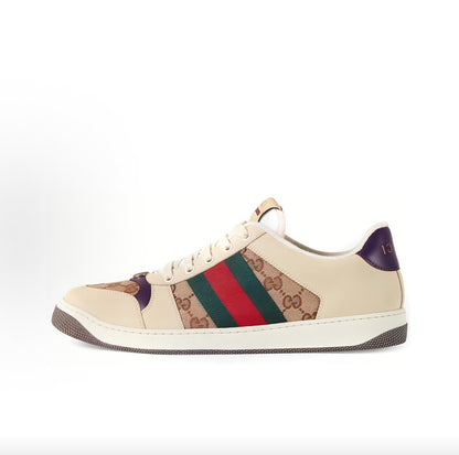 GUCCI Screener Double G “Dirty” Sneakers, Striped, Low-Top, Fashionable Sneakers, Men's, Beige