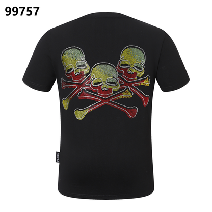 PHILIPP PLEIN Rundhals-T-Shirt mit buntem Totenkopf-Print und Strassverzierungen