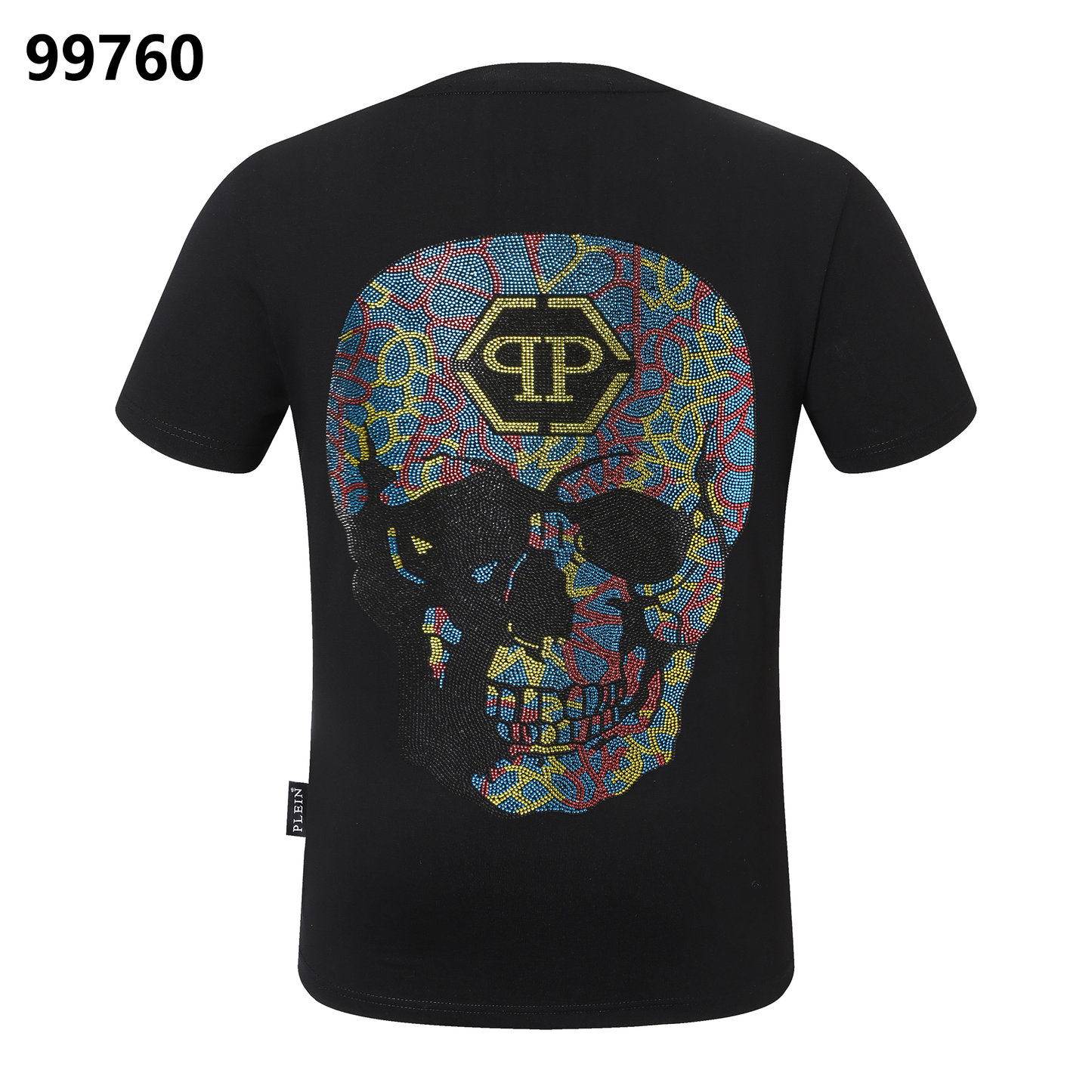 PHILIPP PLEIN Buntes Totenkopf-T-Shirt mit Strassbesatz und Rundhalsausschnitt